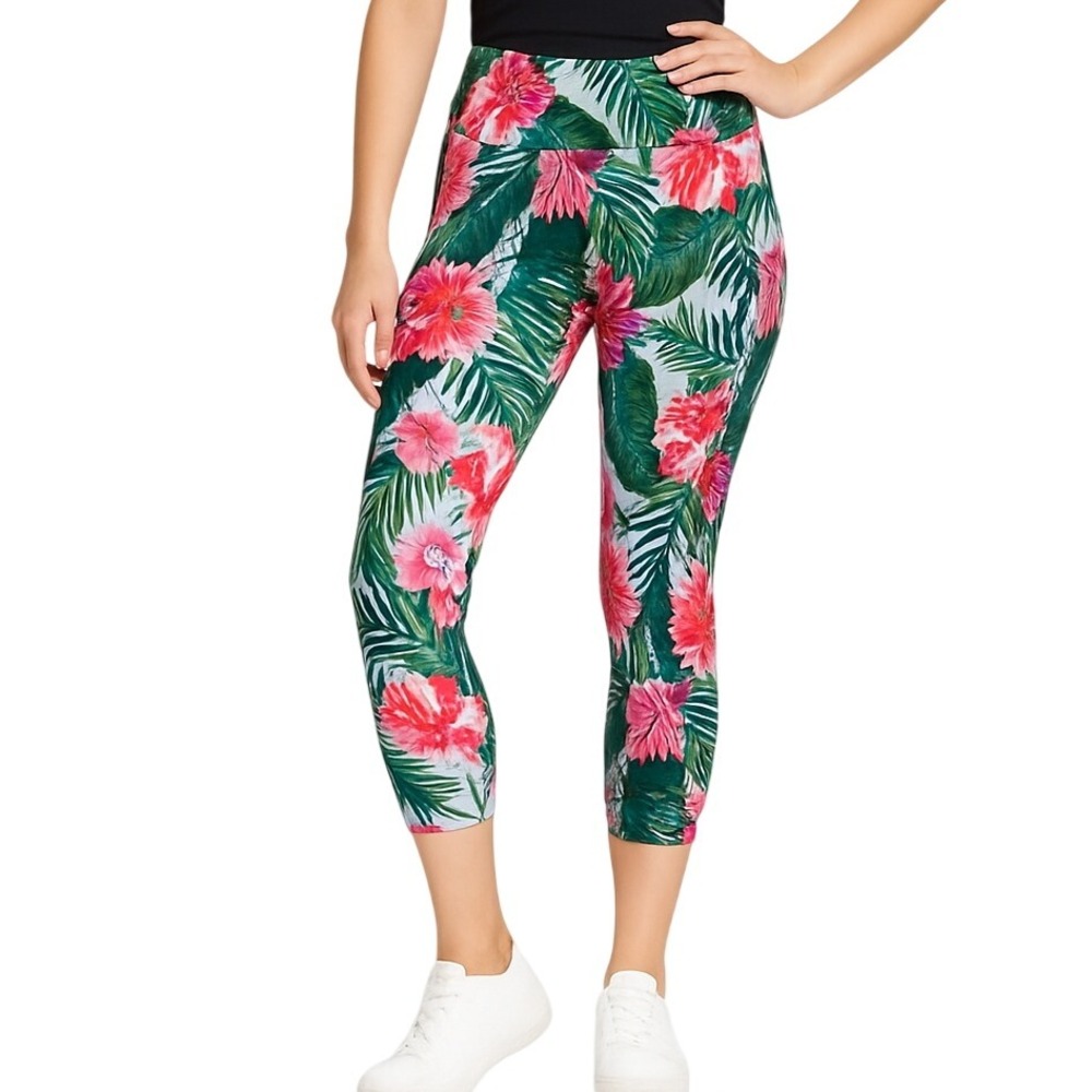 Old Navy Active‎ Yoga XS 7/8 Ankle Leggings Multi Floral High Rise Go-Dry New